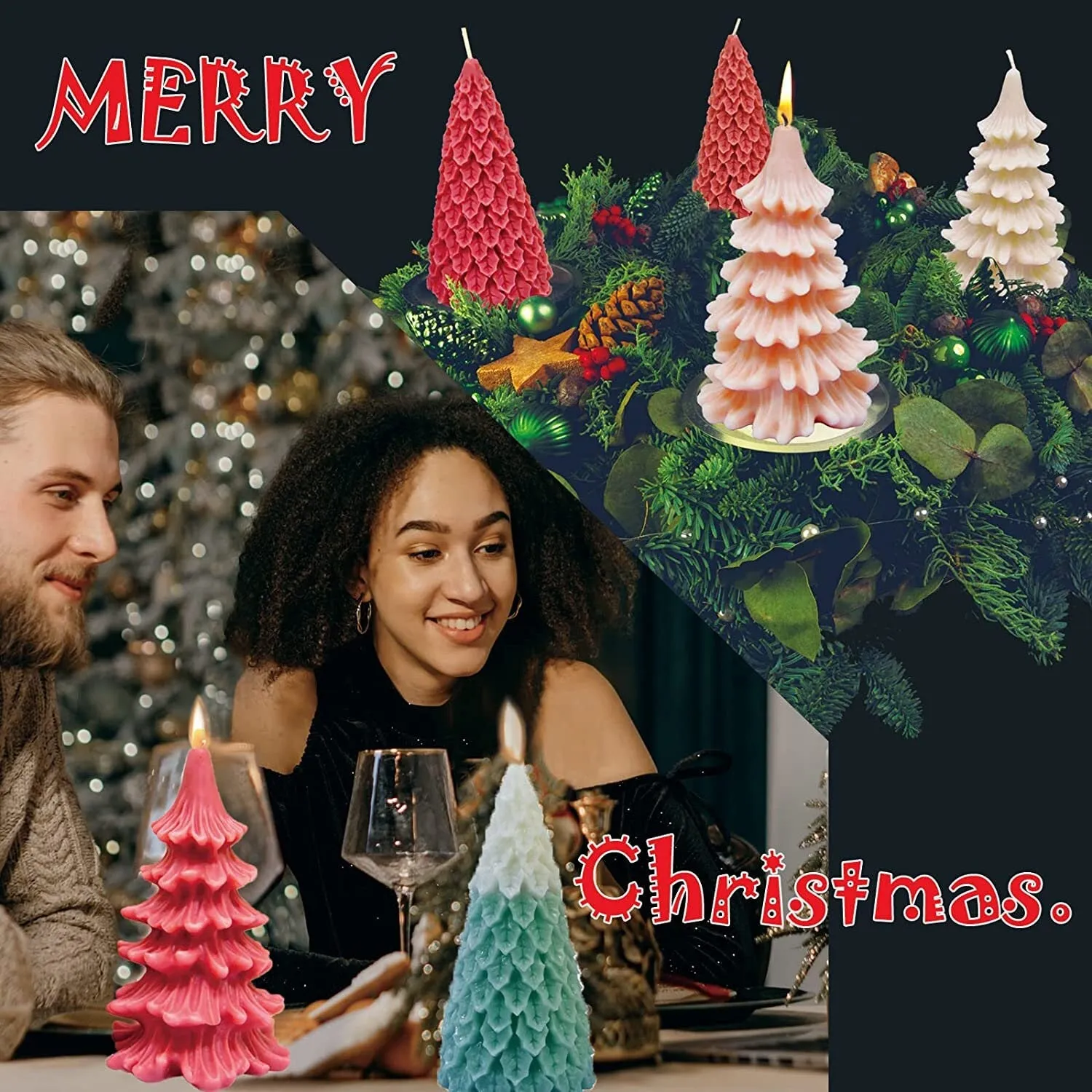 2PCS Candle Molds for Candle Making, MUHMU 3D Christmas Tree Shape Silicone Resin Epoxy Mould DIY Casting Aromatherapy Wax Candles
