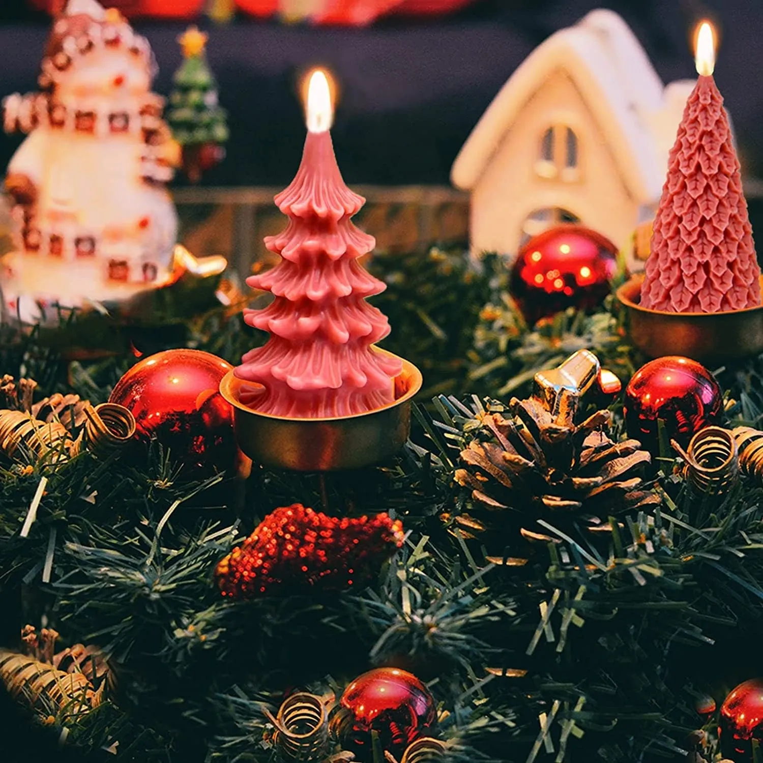 2PCS Candle Molds for Candle Making, MUHMU 3D Christmas Tree Shape Silicone Resin Epoxy Mould DIY Casting Aromatherapy Wax Candles
