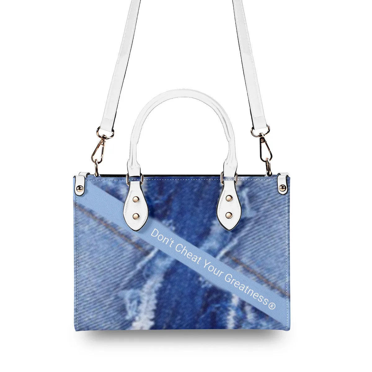 45 Dgr White Logo & Denim Multiple Sizes Upgraded Luxury Women PU Leather Handbag