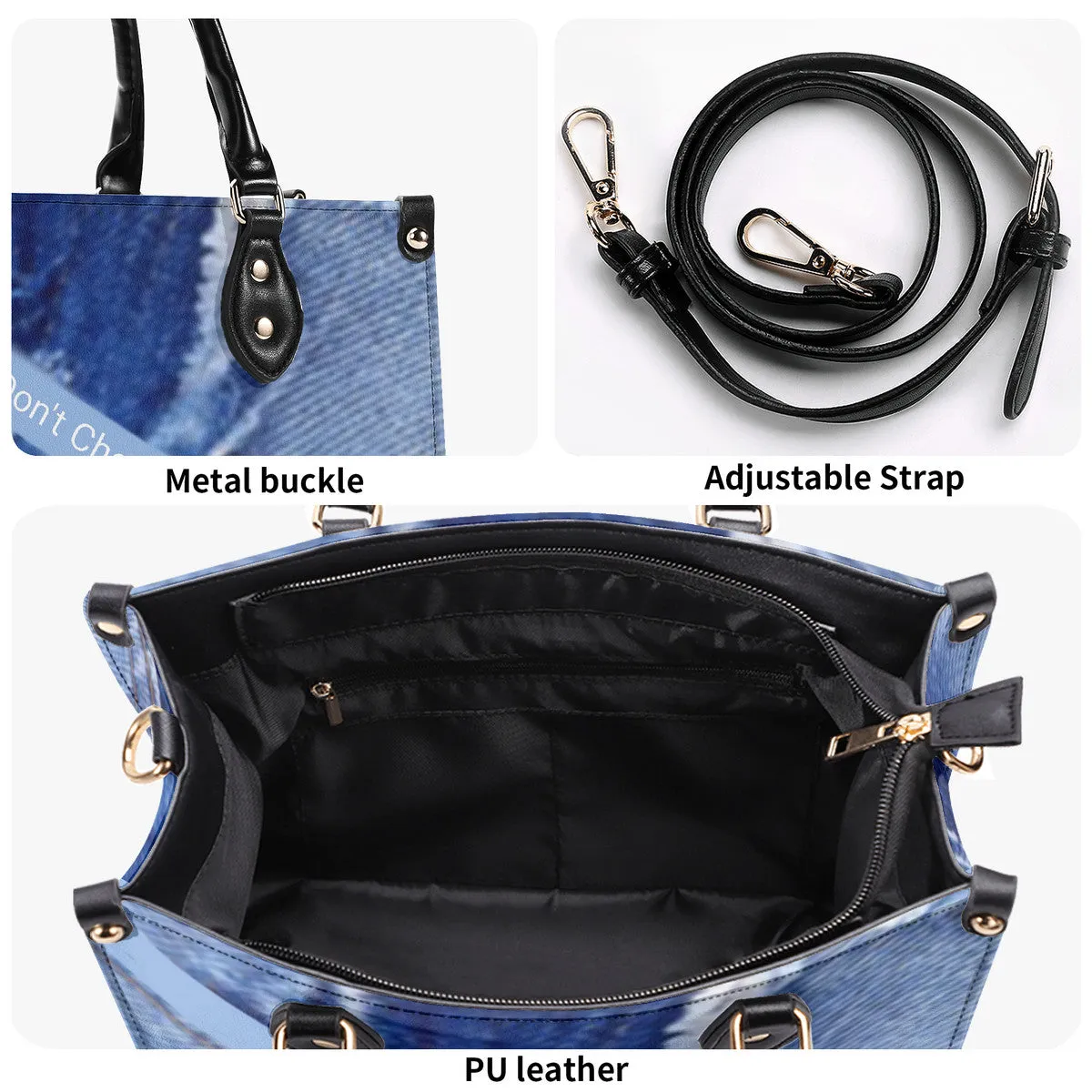45 Dgr White Logo & Denim Multiple Sizes Upgraded Luxury Women PU Leather Handbag