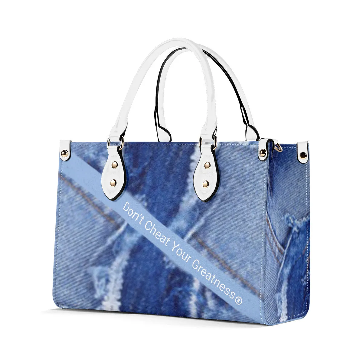 45 Dgr White Logo & Denim Multiple Sizes Upgraded Luxury Women PU Leather Handbag