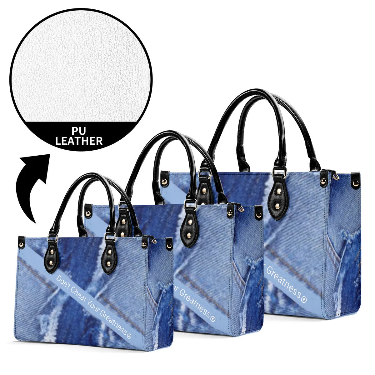 45 Dgr White Logo & Denim Multiple Sizes Upgraded Luxury Women PU Leather Handbag