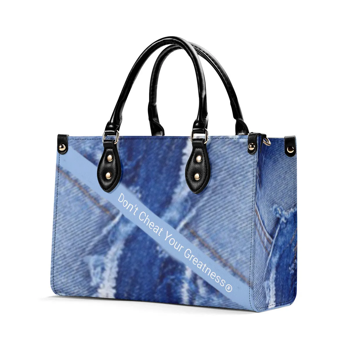 45 Dgr White Logo & Denim Multiple Sizes Upgraded Luxury Women PU Leather Handbag