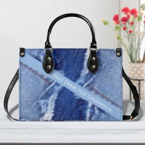 45 Dgr White Logo & Denim Multiple Sizes Upgraded Luxury Women PU Leather Handbag