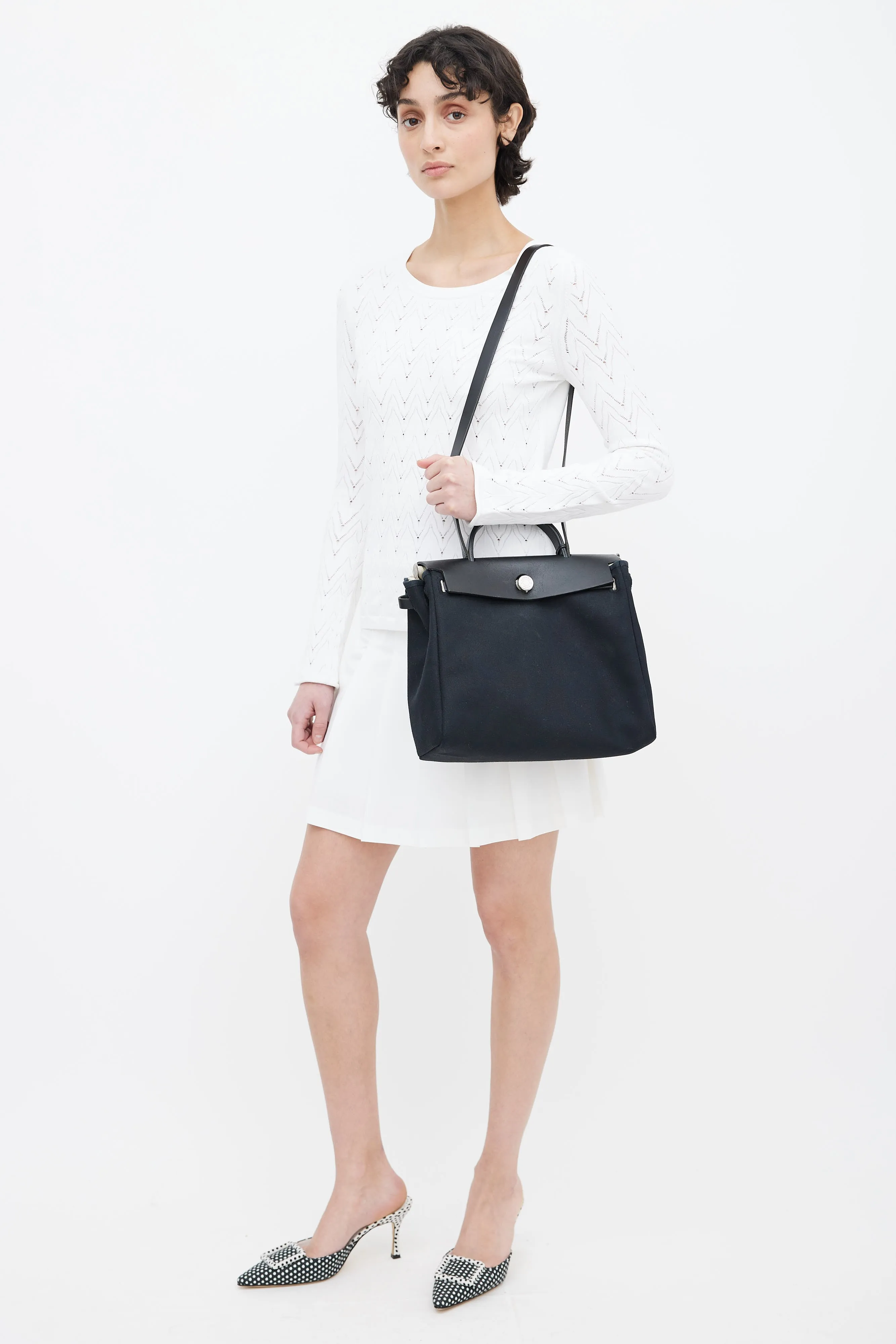 Black Canvas & Leather 31 Herbag PM Two-Way Shoulder Bag