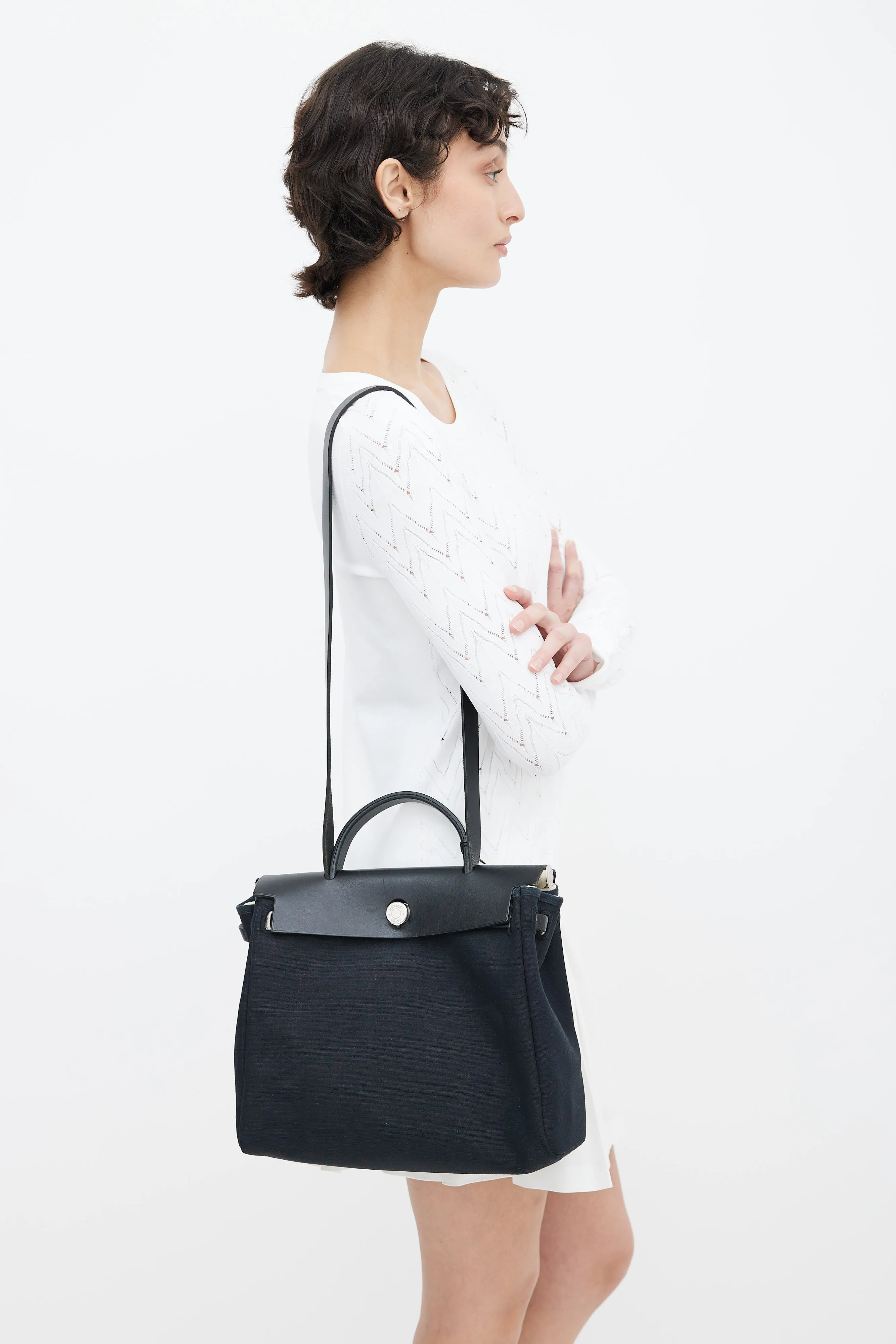 Black Canvas & Leather 31 Herbag PM Two-Way Shoulder Bag