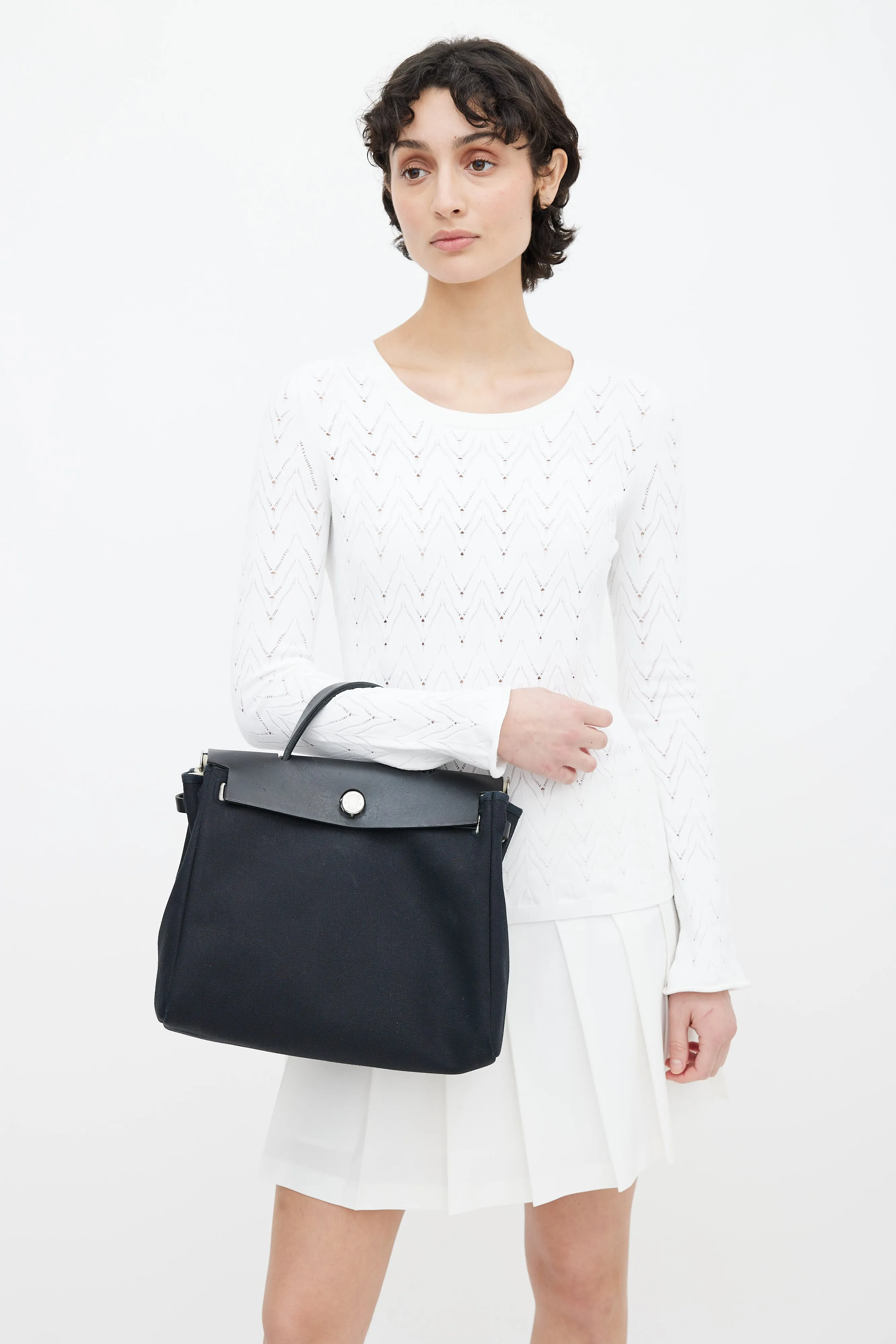 Black Canvas & Leather 31 Herbag PM Two-Way Shoulder Bag