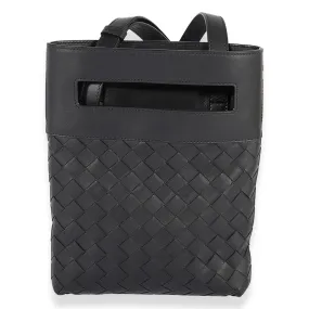 Black Intrecciato Leather Flat Crossbody