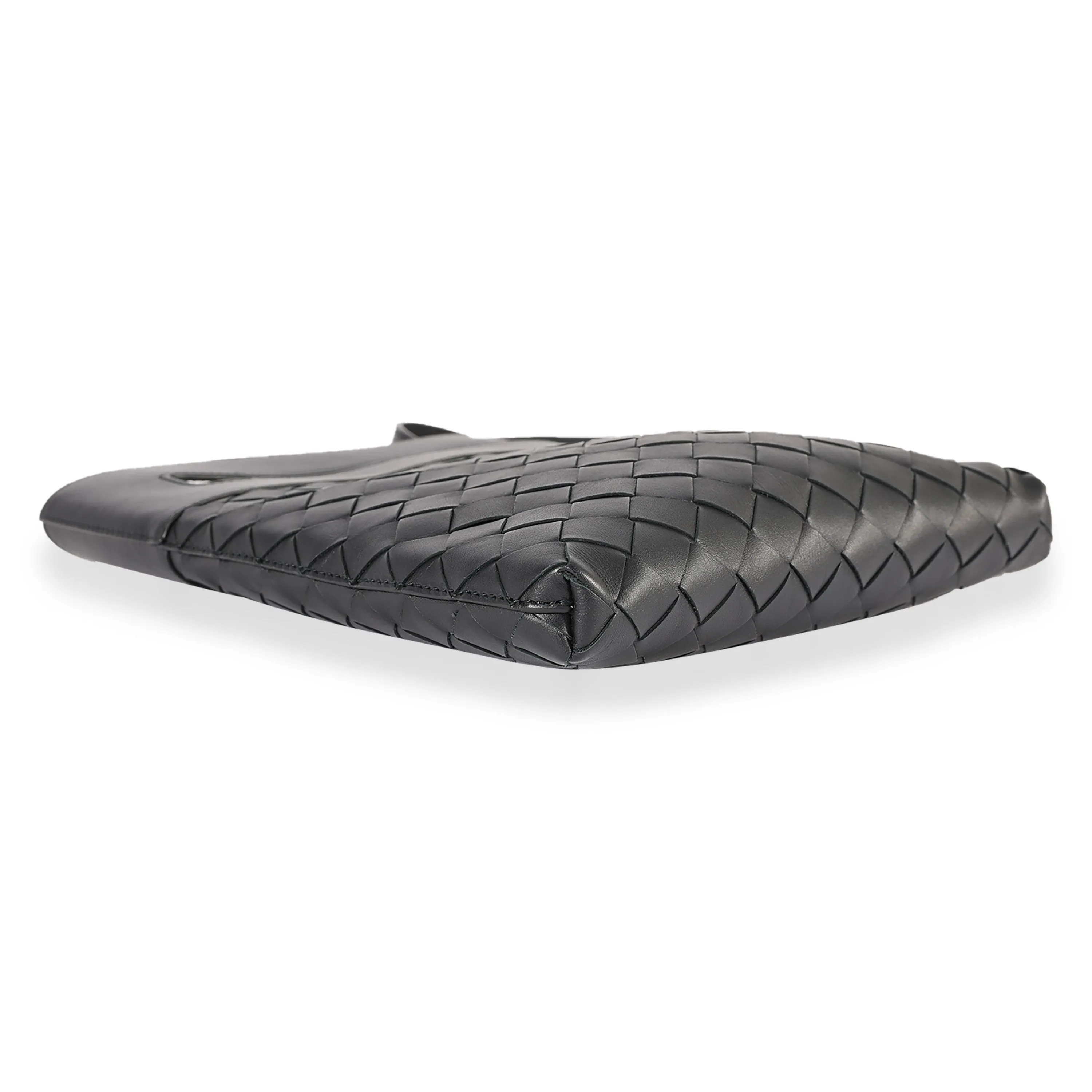 Black Intrecciato Leather Flat Crossbody