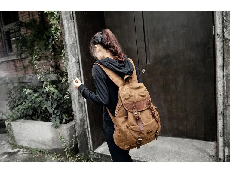 Brown Canvas  & Leather Casual Travel Rucksack Backpack