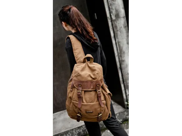 Brown Canvas  & Leather Casual Travel Rucksack Backpack