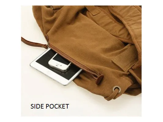 Brown Canvas  & Leather Casual Travel Rucksack Backpack