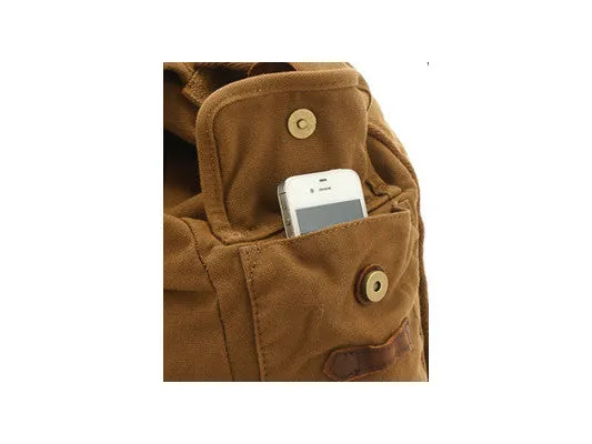 Brown Canvas  & Leather Casual Travel Rucksack Backpack