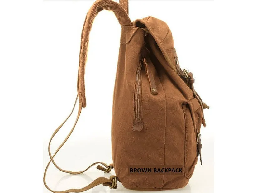 Brown Canvas  & Leather Casual Travel Rucksack Backpack