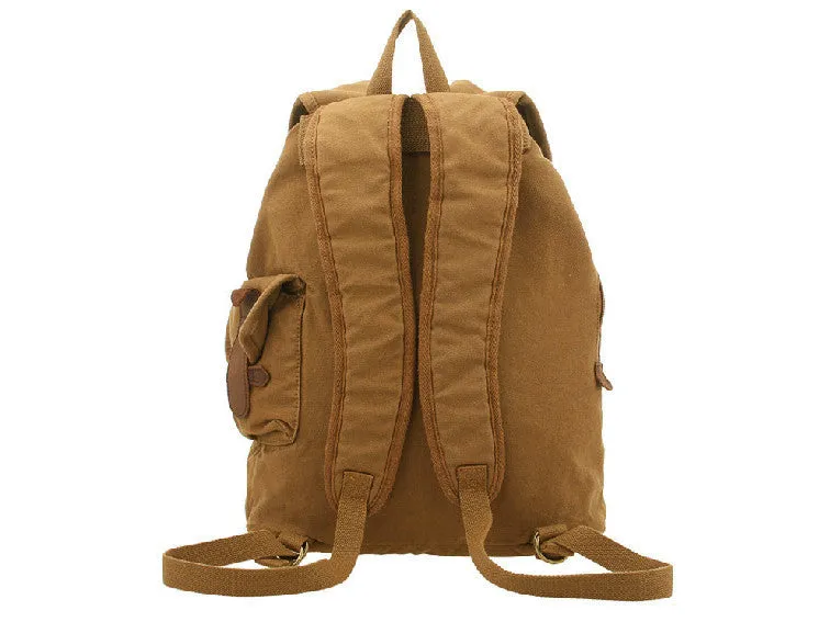 Brown Canvas  & Leather Casual Travel Rucksack Backpack