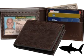 Brown Shark Luxury Designer Exotic Bifold Wallet With Flip Up ID Window