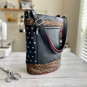 Bucket in Onyx, Leopard, Chili Pepper, Handpainted Hearts