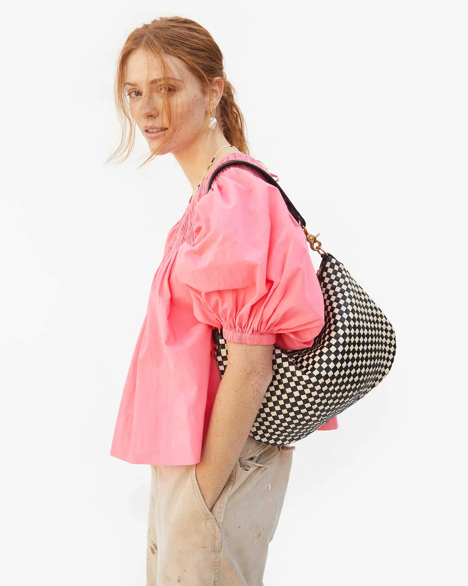 Clare V. Moyen Messenger Woven Checkered Bag