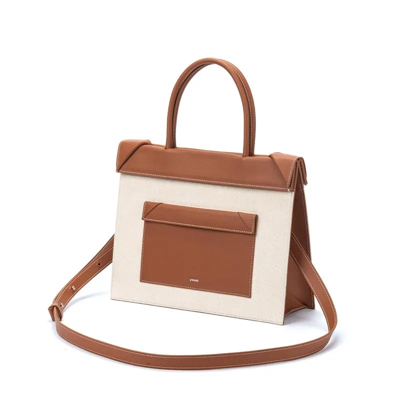 Click Tote Canvas & Leather Cross Body Bag Small- Black