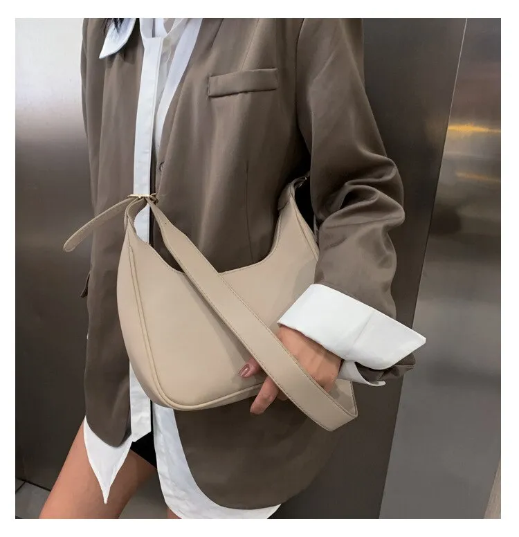 Darianrojas PU Leather Street Crescent Zipper Shoulder Handbag Casual Retro Mini Shoulder Bag Female Simple Crossbody Bag