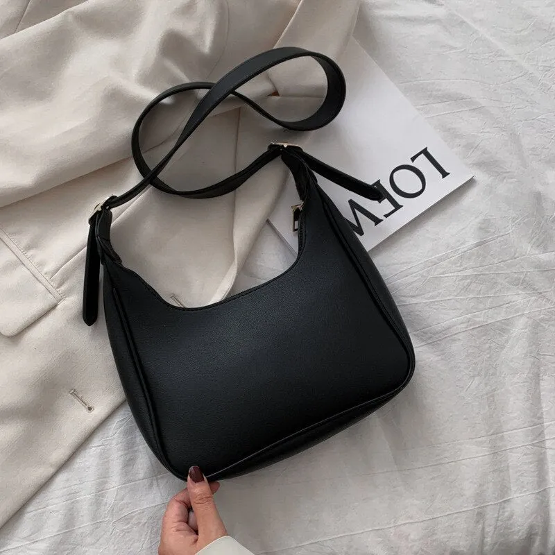 Darianrojas PU Leather Street Crescent Zipper Shoulder Handbag Casual Retro Mini Shoulder Bag Female Simple Crossbody Bag