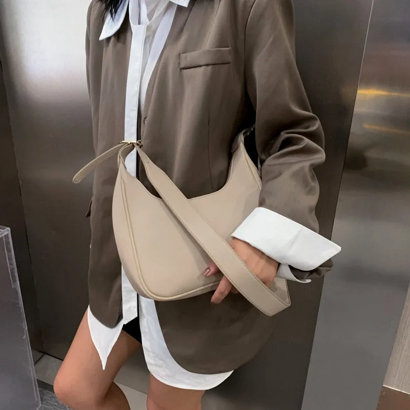 Darianrojas PU Leather Street Crescent Zipper Shoulder Handbag Casual Retro Mini Shoulder Bag Female Simple Crossbody Bag