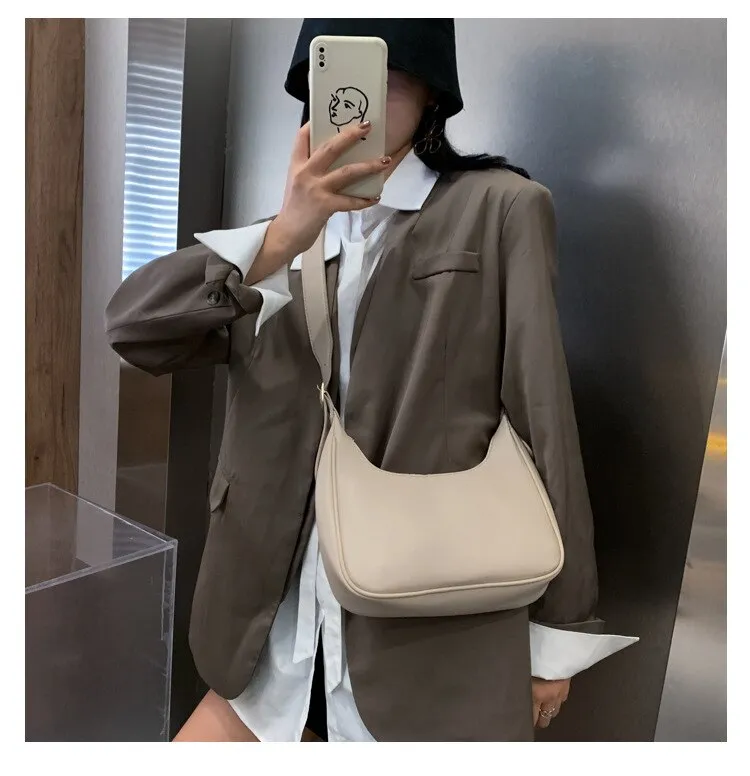 Darianrojas PU Leather Street Crescent Zipper Shoulder Handbag Casual Retro Mini Shoulder Bag Female Simple Crossbody Bag
