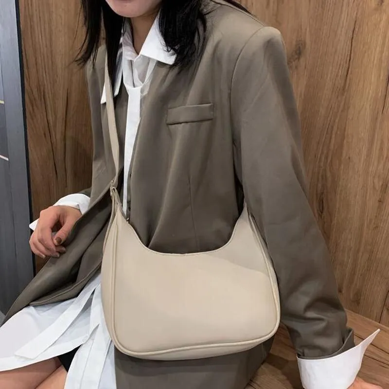 Darianrojas PU Leather Street Crescent Zipper Shoulder Handbag Casual Retro Mini Shoulder Bag Female Simple Crossbody Bag