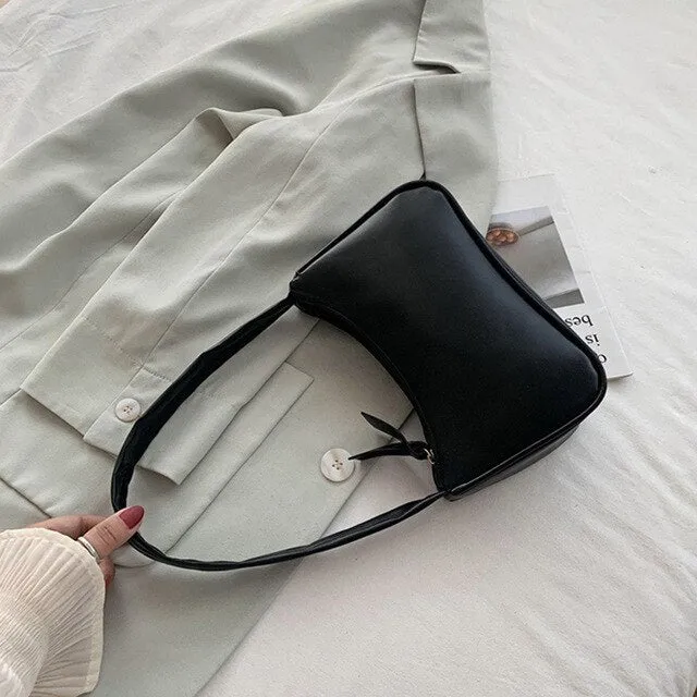 Darianrojas PU Leather Street Crescent Zipper Shoulder Handbag Casual Retro Mini Shoulder Bag Female Simple Crossbody Bag