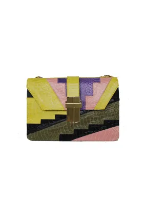 DECO STEP MINI BOX BAG SNAKESKIN CHARTREUSE/PURPLE