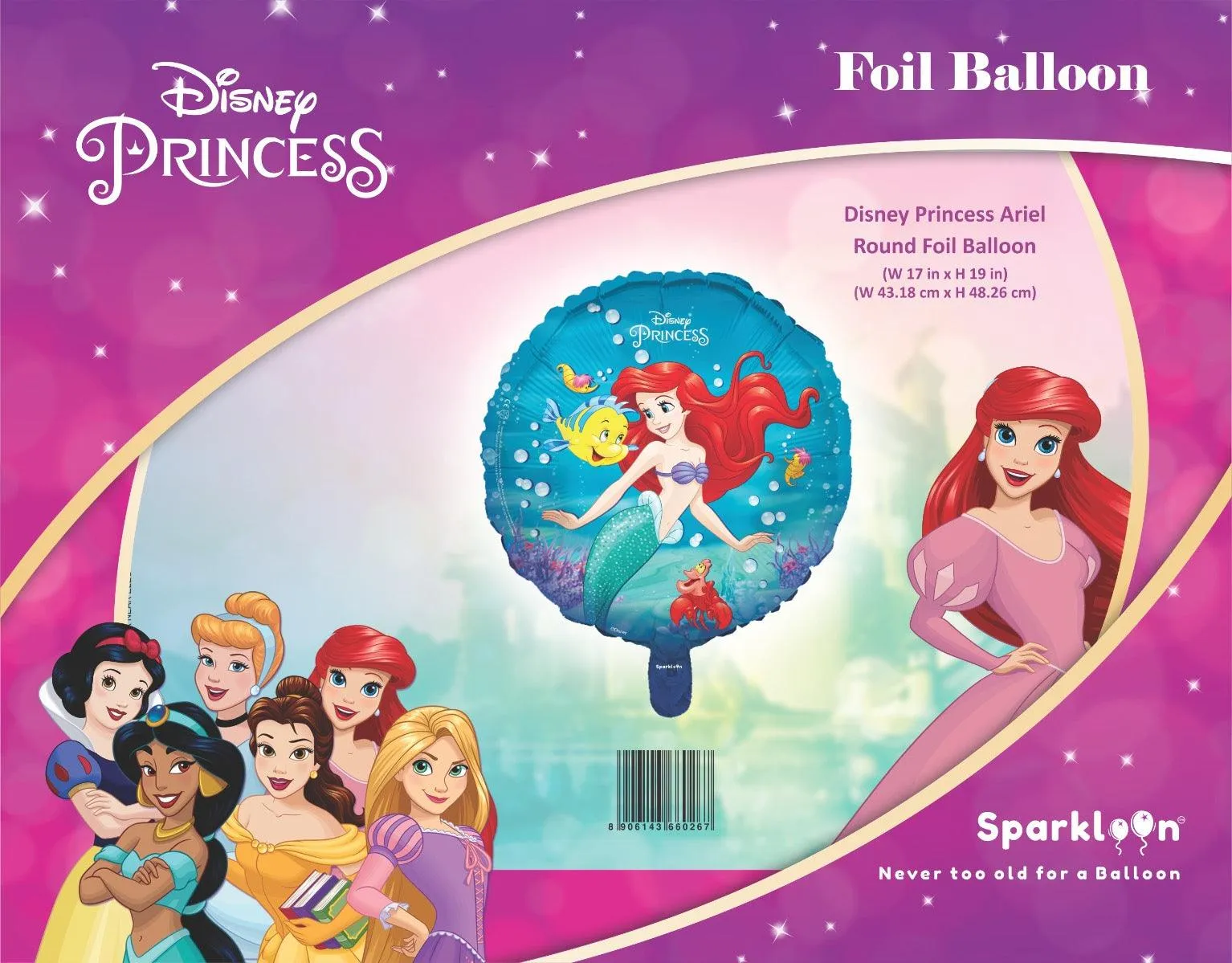 Disney Princess Little Mermaid Ariel Round Foil Balloon, Pack of 1