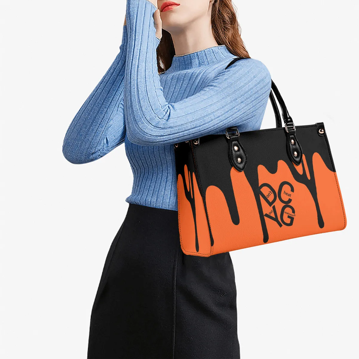 DRIP Black logo & Orange Multiple Sizes Upgraded Luxury Women PU Leather Handbag
