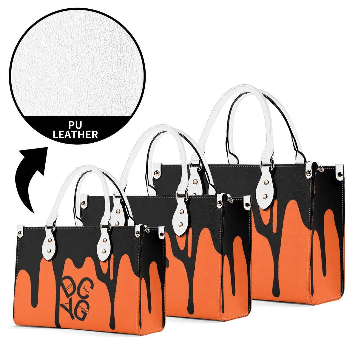DRIP Black logo & Orange Multiple Sizes Upgraded Luxury Women PU Leather Handbag
