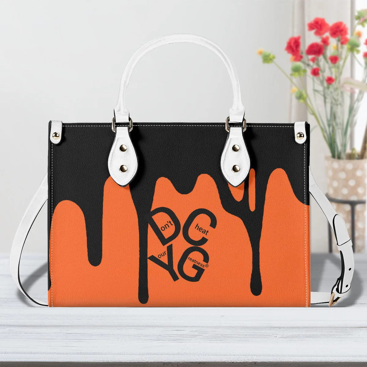 DRIP Black logo & Orange Multiple Sizes Upgraded Luxury Women PU Leather Handbag