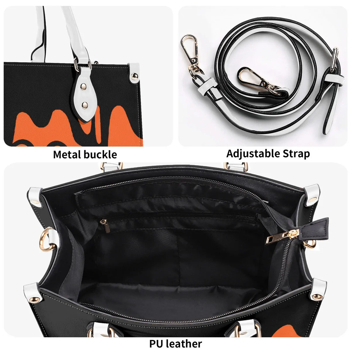 DRIP Black logo & Orange Multiple Sizes Upgraded Luxury Women PU Leather Handbag