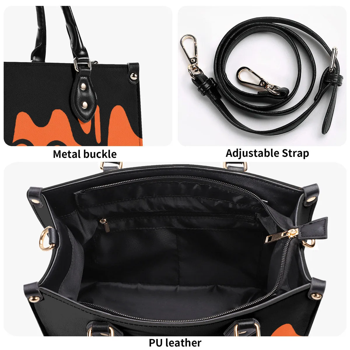 DRIP Black logo & Orange Multiple Sizes Upgraded Luxury Women PU Leather Handbag