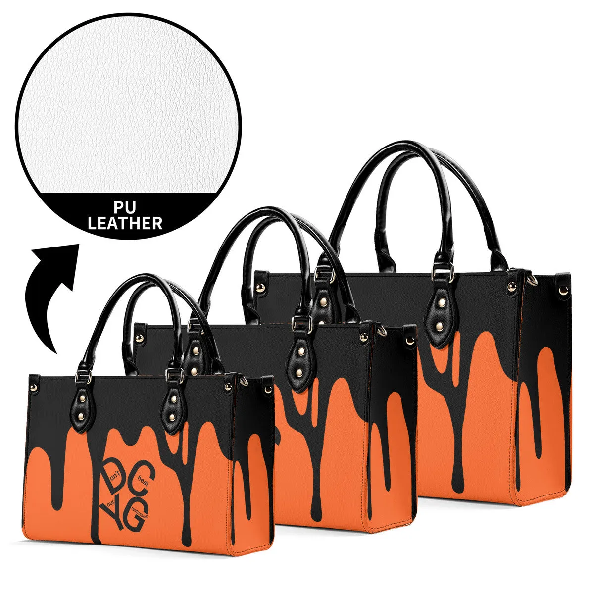 DRIP Black logo & Orange Multiple Sizes Upgraded Luxury Women PU Leather Handbag