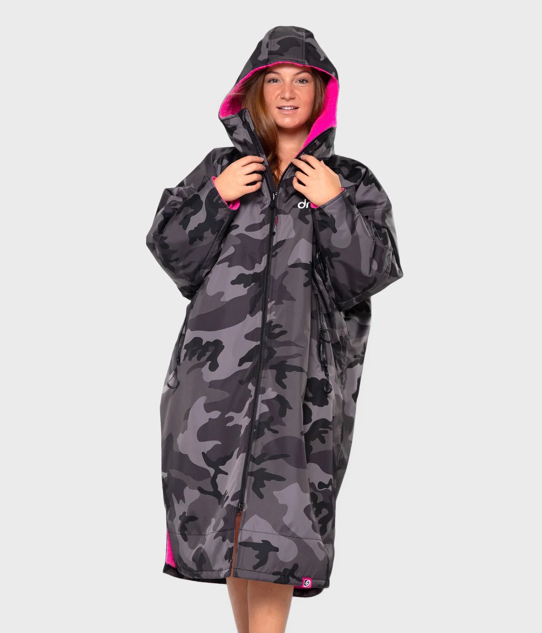 Dryrobe Advance Long Sleeve Changing Robe - Black Camo and Pink
