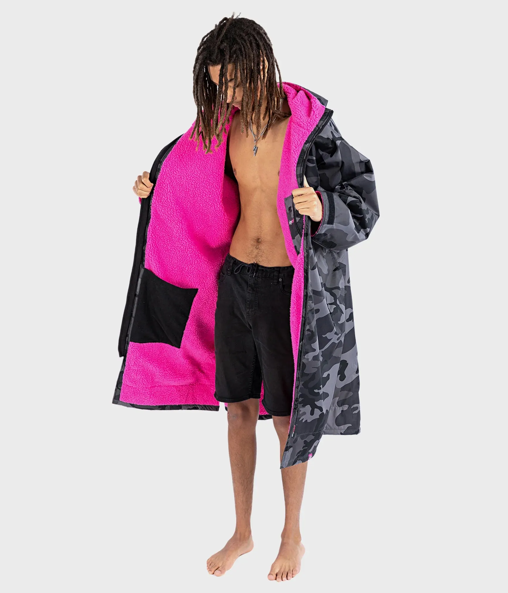 Dryrobe Advance Long Sleeve Changing Robe - Black Camo and Pink