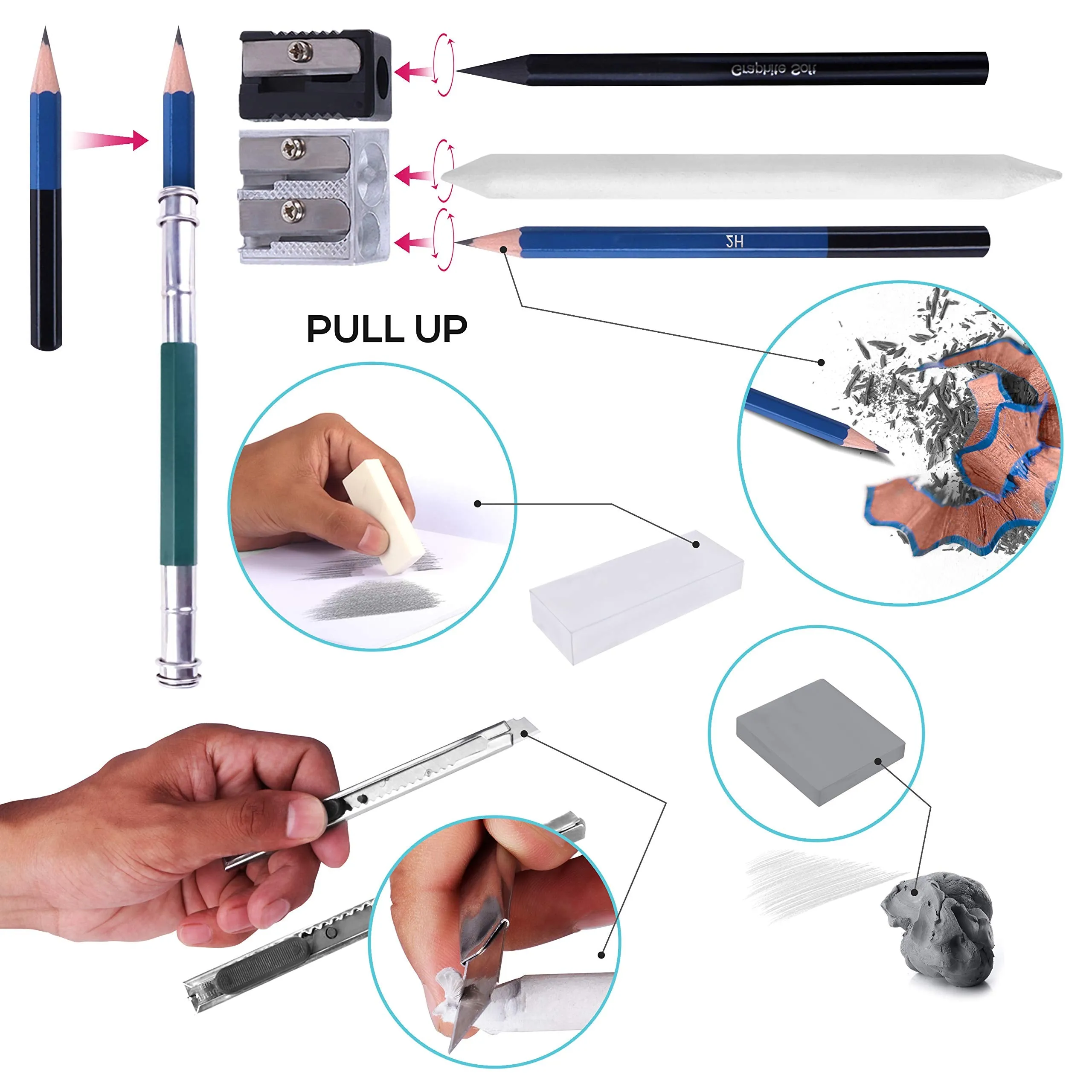 EzLife Sketch Kit, 35 Pieces Professional Drawing Pencils, Sketching Kit, Drawing Kit, Shading Pencils, Sketch Pencils Set for Artists
