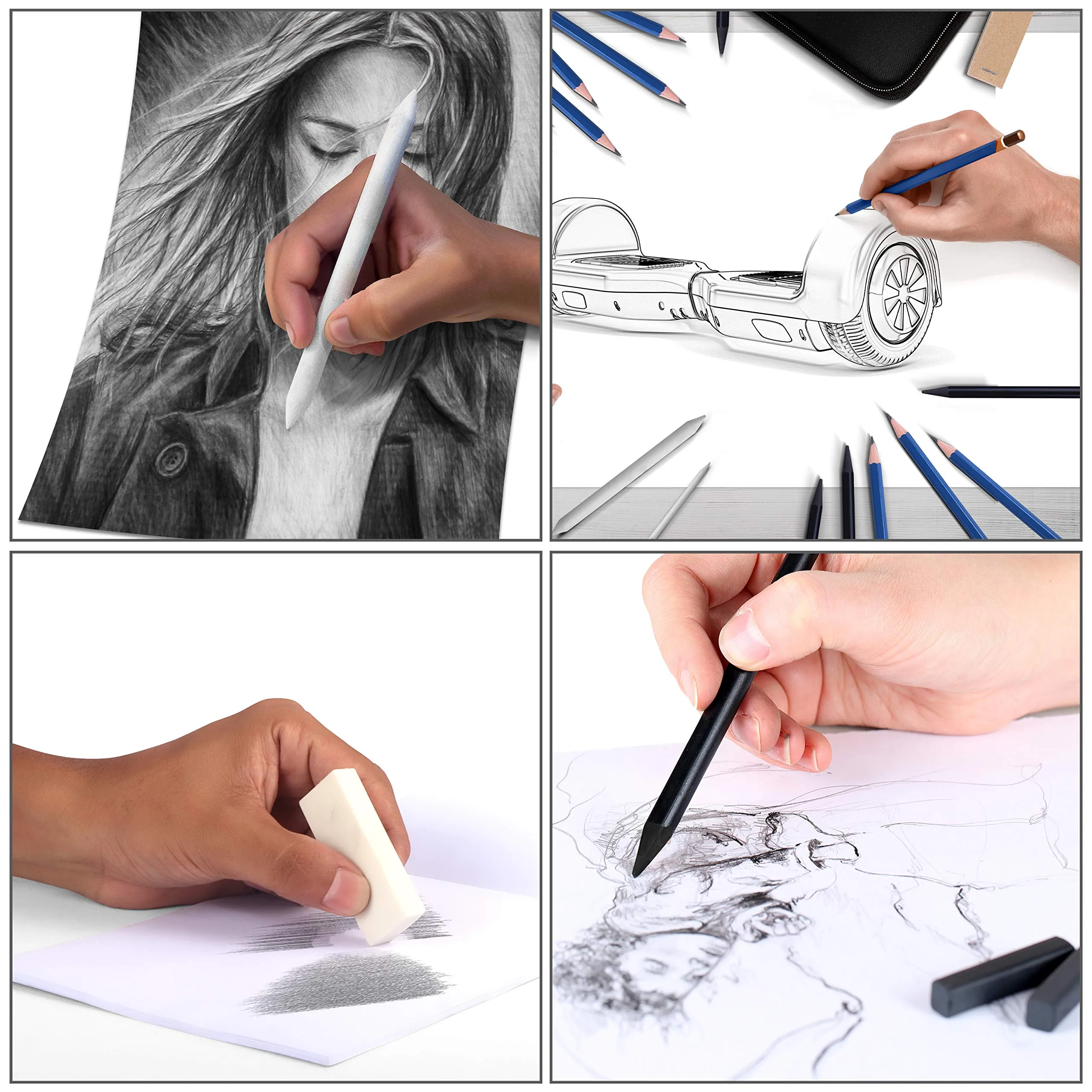EzLife Sketch Kit, 35 Pieces Professional Drawing Pencils, Sketching Kit, Drawing Kit, Shading Pencils, Sketch Pencils Set for Artists