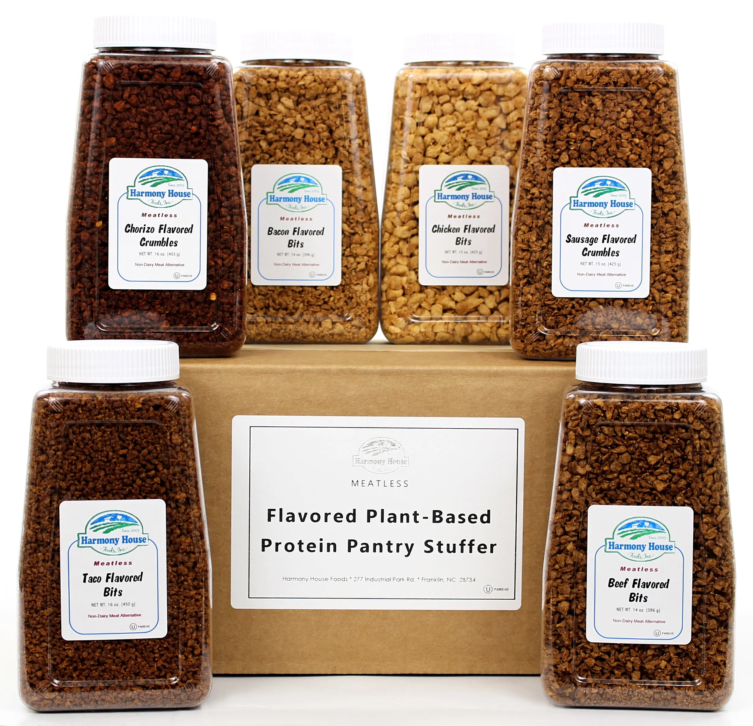 Harmony House Flavored Plant-Based Protein Pantry Stuffer (6 Varieties, Quart Size)