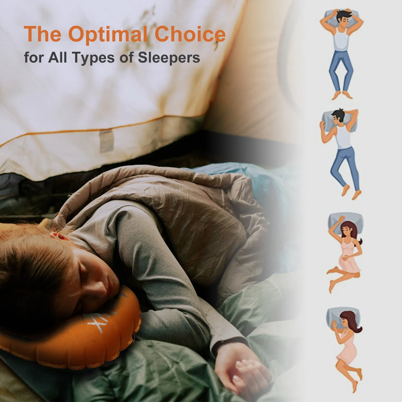 Inflatable Pillow, AllynX Ultralight, Compact, Comfortable, Ergonomic Pillow for Neck & Lumbar Support While Camp, Backpacking, Dynamic Orange