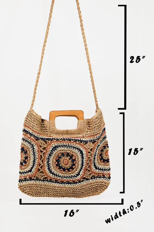 Ivory Bohemian Straw Woven Braided Square Summer Bag