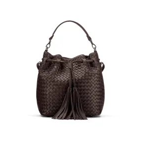 Kelly Woven Leather Bucket Bag - Brown