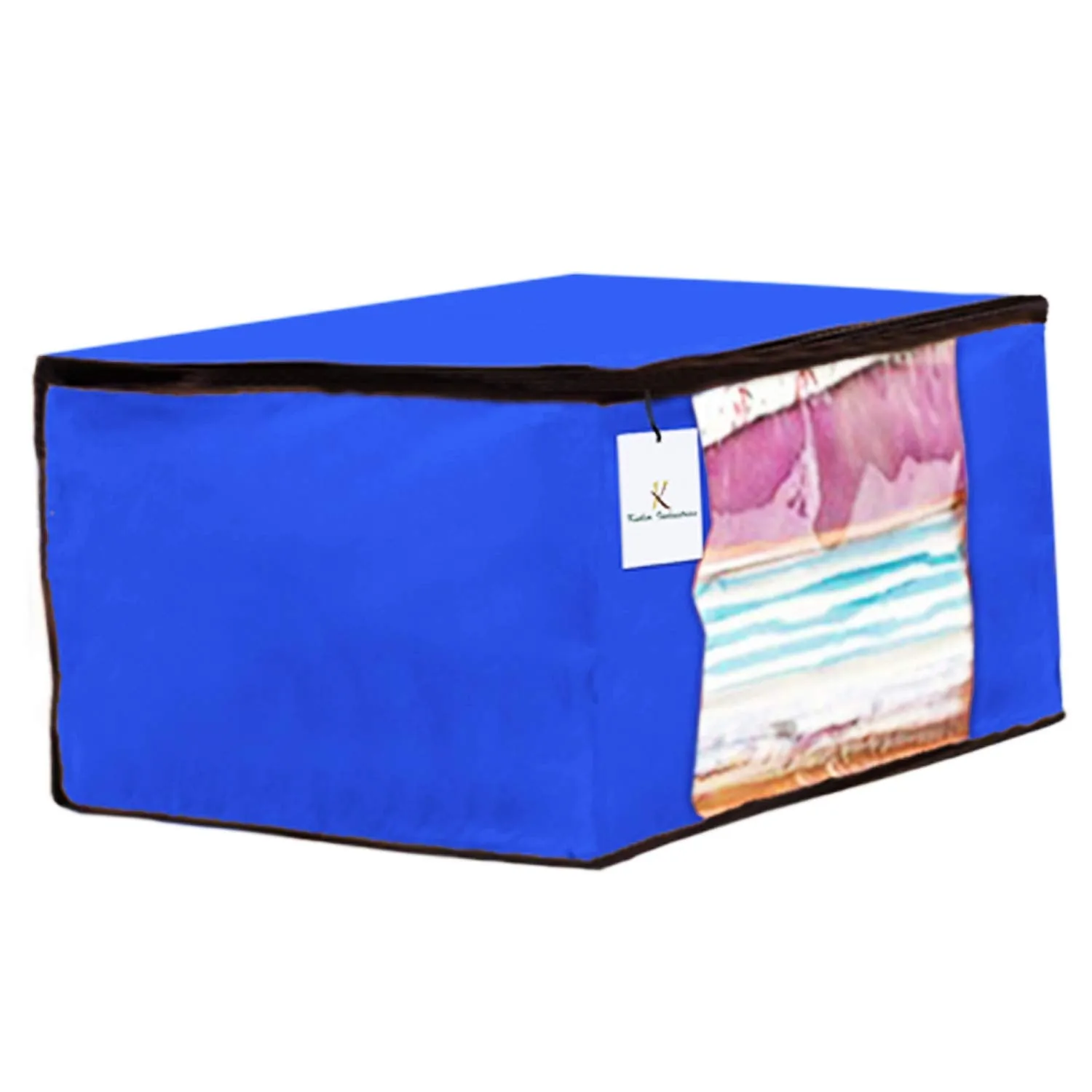 Kuber Industries 12 Piece Non Woven Fabric Saree Cover Set with Transparent Window, Extra Large, Royal Blue-CTKTC23742