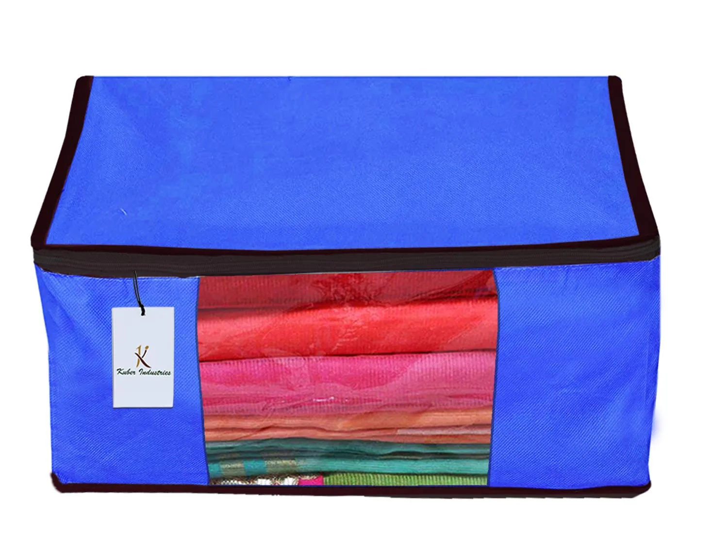 Kuber Industries 12 Piece Non Woven Fabric Saree Cover Set with Transparent Window, Extra Large, Royal Blue-CTKTC23742