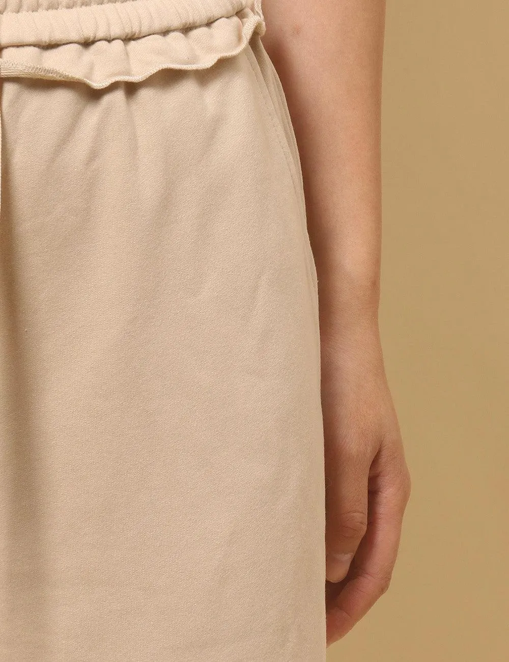 Ladies Solid Color Elastic Waist Wide Leg Casual Pants SKP4842