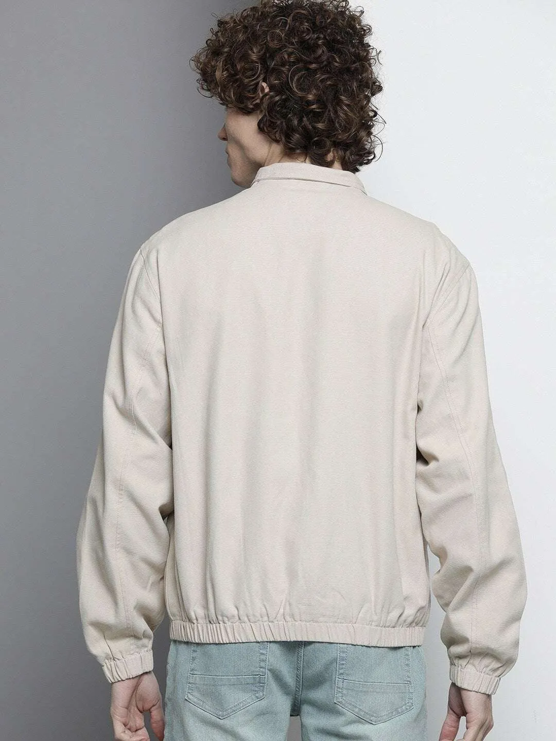 Men's Beige Solid Casual Jacket