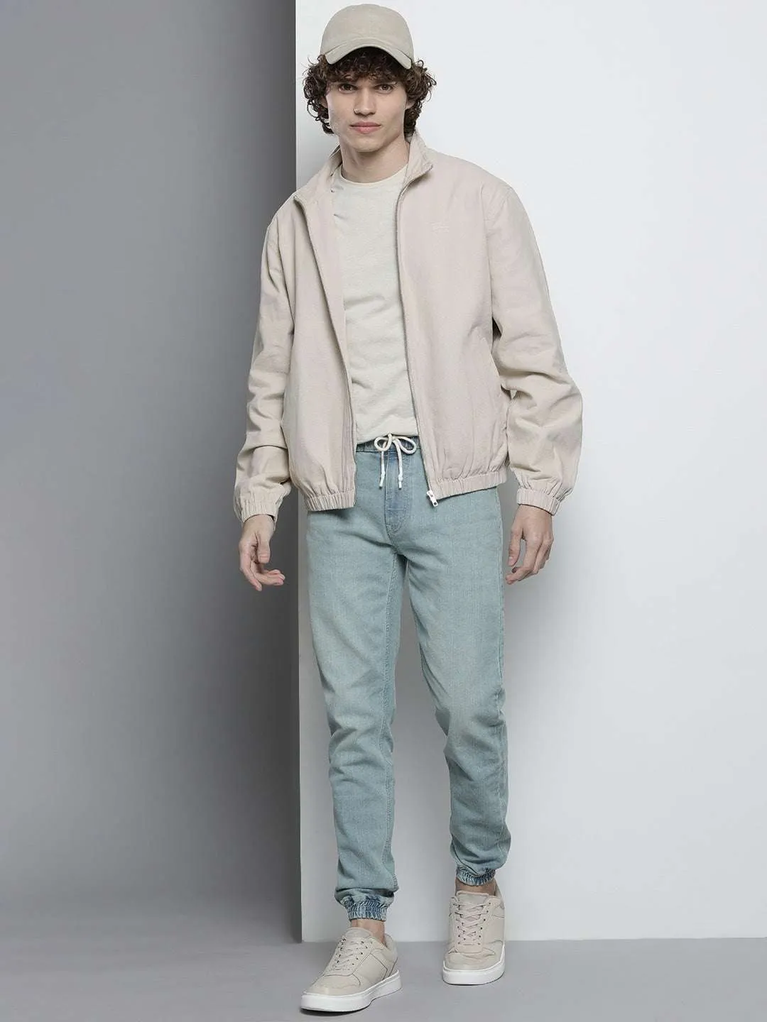 Men's Beige Solid Casual Jacket